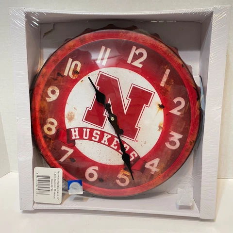 Officially Licensed Nebraska Corn Huskers Distressed Bottle Cap Wall Clock New Cover