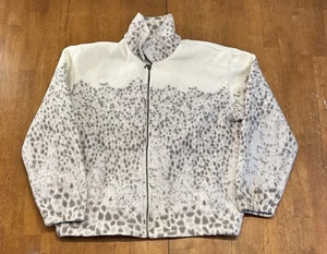 Teddi Full Zip Fleece Jacket Large Arctic Leopard White - Picture 1 of 5