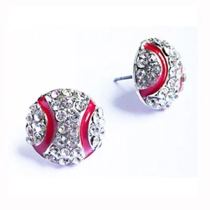 Baseball Sports Stud Earrings - Rhinestone Crystal Bling, Athletic Fashion - Picture 1 of 6