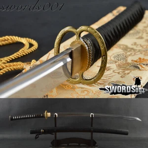Espada Katana Samurai Japonesa Negra Acero al Carbono Hoja Afilada Dorada Mushashi Tsuba - Imagen 1 de 12
