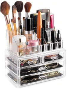 2pc Acrylic Cosmetic Makeup Organizer & Jewelry Drawer Storage Box Display Case - Picture 1 of 5