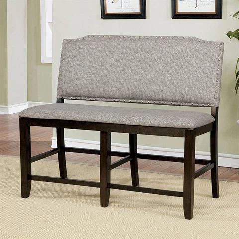 Bowery Hill Solid Wood Counter Height Bench in Dark Walnut Finish Cover