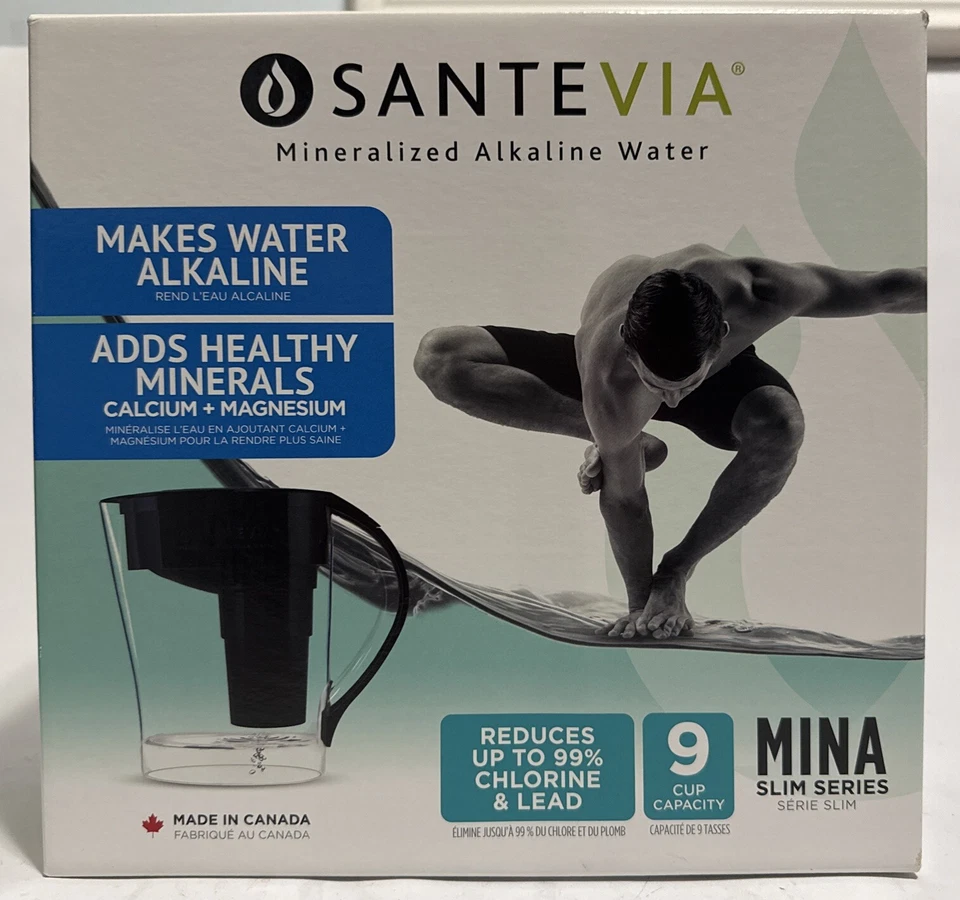 Santevia Mineralizing Alkaline Water System 9 Cup Pitcher w/ 1 Filter Slim Black - Image 1 of 1