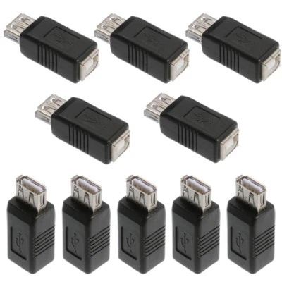 10PCS USB 2.0 A Female to USB 2.0 B Female Plug Printer Scanner Adapter Black - Image 1 of 4