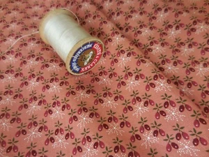 1/2Y Windham Sue Hendricksen Cotton Quilt Fabric Thread Time Salmon Peach Calico - Picture 1 of 7