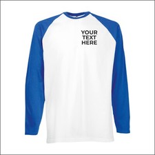 Personalised Printed Fruit of the Loom Contrast Long Sleeve Baseball T-Shirt TOP