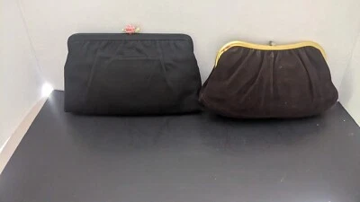 Vintage Clutch Purse Lot Black Satin Rose Magid & Coblentz Brown Ultra Suede # 9 - Image 1 of 4