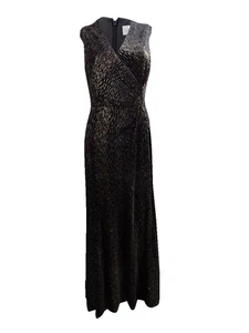 Tahari ASL Women's Metallic-Velvet Knit Gown (4, Black/Gold) - Picture 1 of 2