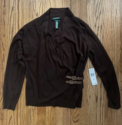 Top Lauren RL Mezcla Seda Envolvente Manga Larga Elástico Marrón Talla Hebilla doble XL NUEVA CON ETIQUETAS Foto 1 de 4