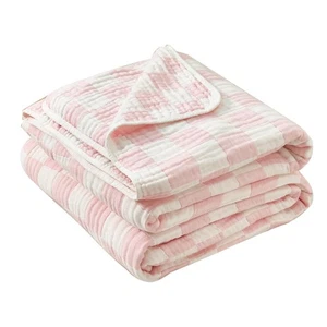 Ultra Soft Cozy 6-Layer Muslin 100% Cotton Checkered Queen Size 90"x90" Bed B... - Picture 1 of 6
