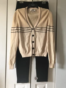 St John Collection by Marie graues Pullover- und Hoseset Gr. S & 4 schwarz/beige LESEN - Bild 1 von 10