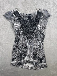 APT. 9 Women's Dressy Sleeveless Blouse Floral Grey Beaded Size M - Picture 1 of 8