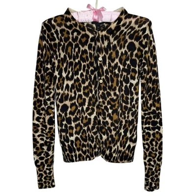 J Crew XXS 100% Merino Wool Leopard Animal Print Cardigan Buttons Luxury - Image 1 of 4