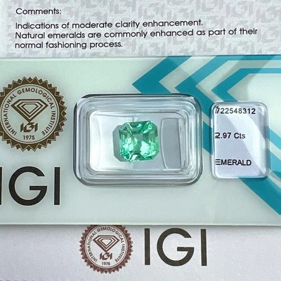 IGI CERTIFIED 2.97ct COLOMBIAN Emerald Vivid Green Square Octagon Cut 8.6mm Gem - Image 1 of 4
