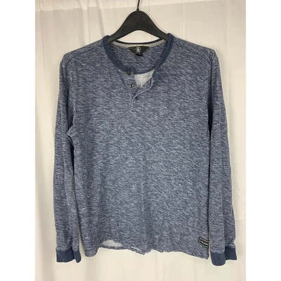 Volcom Henley Shirt Men Medium Blue Long Sleeve Pullover Button Logo Pocket Knit - Image 1 of 4