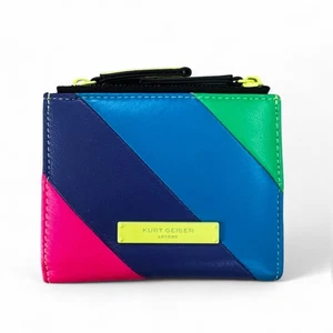 Cartera Kurt Geiger London Neón Multicolor Cuero Cremallera Identificación Moneda Pequeña Plegable - Imagen 1 de 8