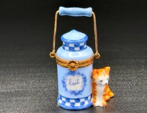Limoges Frankreich Milchkanne Schmuckkästchen Katze Figur blau weiß Lait Peint Main💕 - Bild 1 von 4