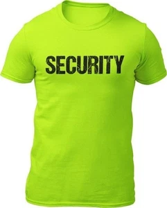 Men's Security T-Shirt (Front & Back Distressed Design, Safety Green) - Picture 1 of 2