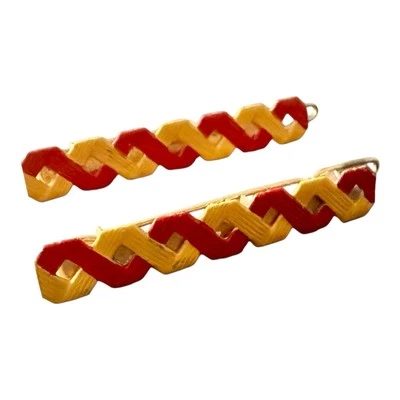 1970’s Vintage Red & Yellow French Metal Hair 2”, Unworn, One Pair  - Image 1 of 4