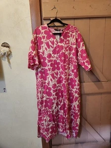 BRAND NEW RARE UNIQLO x Marimekko Midi Dress Short Sleeve Floral Pink - Picture 1 of 4