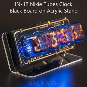 Nixie Tubes Clock IN-12 on Acrylic Stand with Sockets 12/24H 4 Tubes GOLD\BLACK - Picture 1 of 5