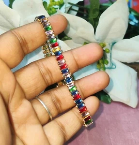 Lab Created Multi-Color Edelstein Regenbogen Tennis Armband 14K Roségold vergoldet - Bild 1 von 11