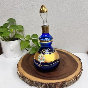 1960’s Tre Fuochi 24kt Gold Hand Painted Cobalt Blue Crystal Decanter - Picture 1 of 8