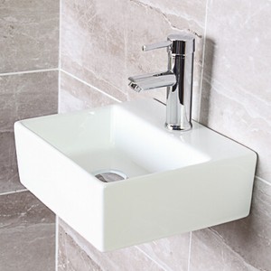 Basin Sink white Square Ceramic Small Modern Cloakroom Basin Wall Hung Corner