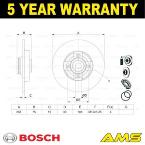 Fits Peugeot Partner 3008 308 Citroen Berlingo C4 Picasso Brake Disc Rear Bosch - Picture 1 of 12