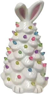 2025 Newly Lighted Easter Bunny Ceramic Tabletop Tree 9.6Inch Pre-Lit Rabbit Fig - Picture 1 of 12