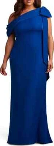 Vestido de crepé Tadashi Shoji azul real con detalle de lazo en un hombro talla 16W $378 - Imagen 1 de 3