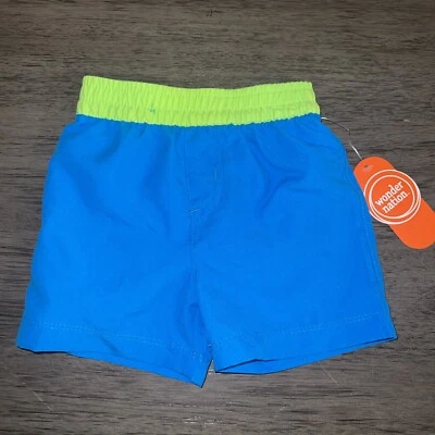 Infant & Toddler Boys Blue & Neon Green Swim Trunks Board Shorts 12 Months New - Image 1 of 3