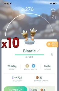 ¡Paquete de 10 Pokémon Binacle!! ¡Buena oportunidad de suerte y buenos IV!! Go - Imagen 1 de 1