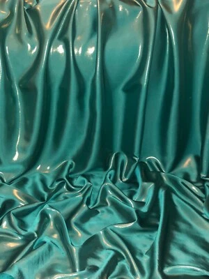 1 MTR Sea Green Wet Look Shimmer Satin Fabric Bridal Dance Evening Dress 58” - Image 1 of 2