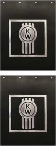 Kenworth Trucks 24" x 30" Black/Silver KW Logo Poly Semi Truck Mud Flaps-Pair - Picture 1 of 1