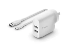 Belkin Dual USB-A Wall Charger 24W with USB-A to USB-C cable - Picture 1 of 2