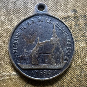 Antique Brass Medal Our Lady of Rosary SANCTUAIRE likely pre 19th century 2.6g - Picture 1 of 4