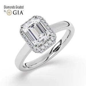 Emerald Solitaire Halo 950 Platinum, Engagement Ring, 0.75 ct, Natural GIA - Picture 1 of 21
