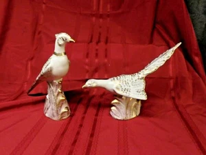 Pair Royal Haeger Gold Tweed Pheasants USA MCM - Picture 1 of 12