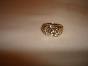 VINTAGE UNIQUE DIAMOND 14K YELLOW WHITE GOLD GYPSY SIGNET PINKY RING SIZE 8.75