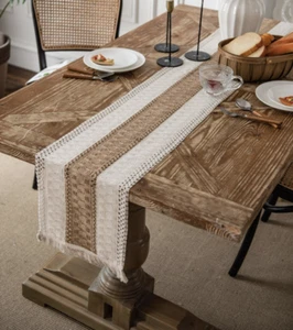 Cubierta de mesa larga de lujo retro decoración vintage con mesa de yute de granja - Imagen 1 de 4