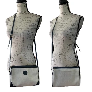 Liz Claiborne Vintage 80's Off White Navy Blue Crossbody Purse - Picture 1 of 11