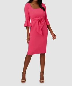 Adrianna Papell Women's Pink Front Tie Square Neck Bell Sleeve Dress Size 4 - Foto 1 di 3