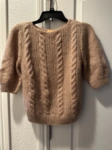 Cable Knit Sweater Light Brown Womens Small Grandma Tan Pullover Cottage Vintage - Picture 1 of 15