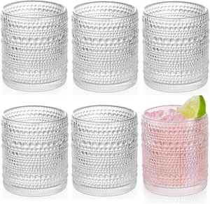 Hobnail Drinking Glasses Set of 6 (13 Oz), Vintage Glasses Drinking Set Cocktail - Picture 1 of 12