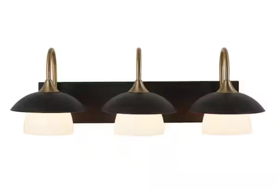 Alsy 26 in. 3-Light Black with Gold Vanity Light with Metal and Glass Shade