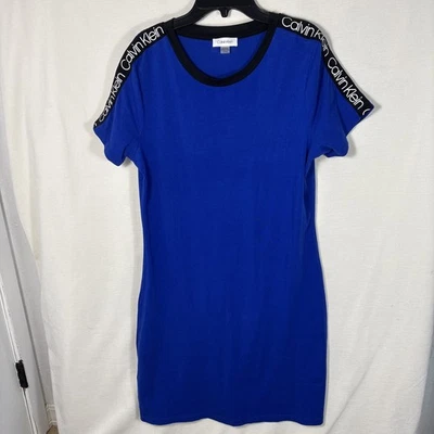 Calvin Klein T-Shirt Midi Dress Sz M Blue Short Sleeve Stretch - Image 1 of 4