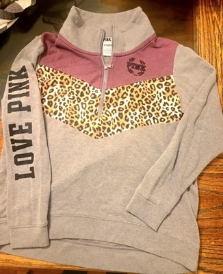 РОЗОВЫЙ пуловер бойфренд половина молнии серый, темно-бордовый, леопардовый принт средний - Изображение 1 из 4