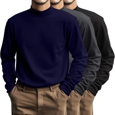 3 piezas Camisas de algodón grandes y altas para hombre simuladas de cuello alto mangas largas Prendas para el torso sueltas... Foto 1 de 4