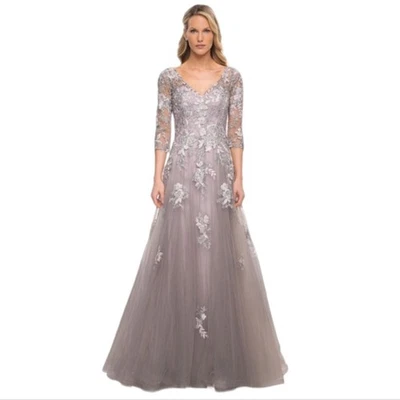 $598 NWT La Femme Formal Evening Gown Womens 4 Gray/Pink Mother Of Bride Dress - Image 1 of 4